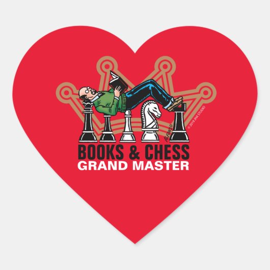 Bücher und Schach - Großmeister Herz-Aufkleber (Vorderseite)