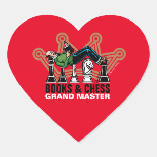 Bücher und Schach - Großmeister Herz-Aufkleber