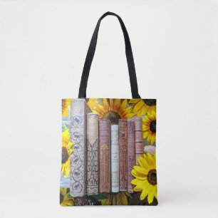 Bücher und Sonnenblumen Tasche