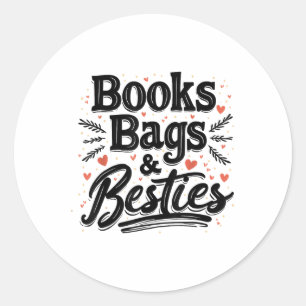 Bücher und Taschen; Bestien, die zum Schulspass zu Runder Aufkleber