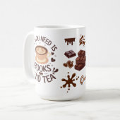 Bücher und Tea Cozy Reader Grafik Kaffeetasse (Vorderseite Links)