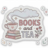 Bücher und Tee - Elegante Leser Aufkleber (Vorderseite)