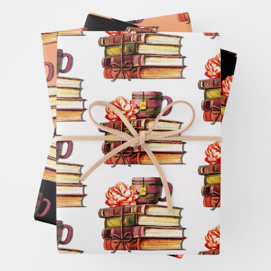 Bücher und Tee Geschenkpapier Set (Beispiel)