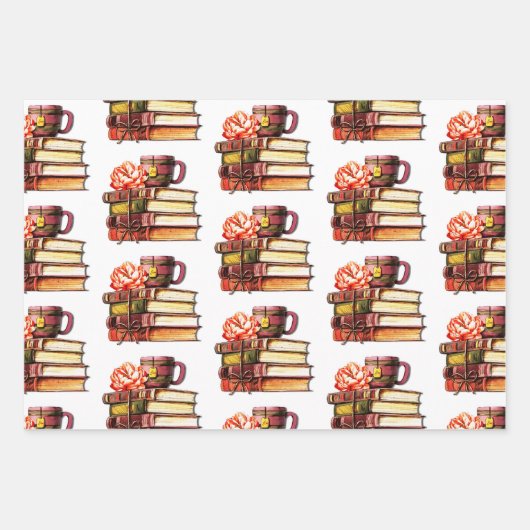 Bücher und Tee Geschenkpapier Set (Vorderseite)