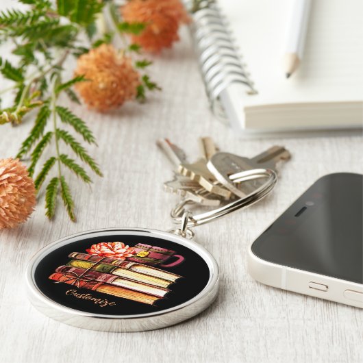 Bücher und Tee schwarz Schlüsselanhänger (Seite)