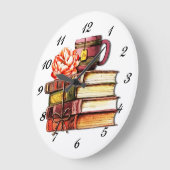 Bücher und Tee weiß Große Wanduhr (Winkel)