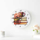 Bücher und Tee weiß Große Wanduhr (Zuhause)