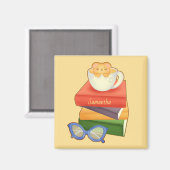 Bücher und Teebecher Magnet (Vorderseite/Rückseite)