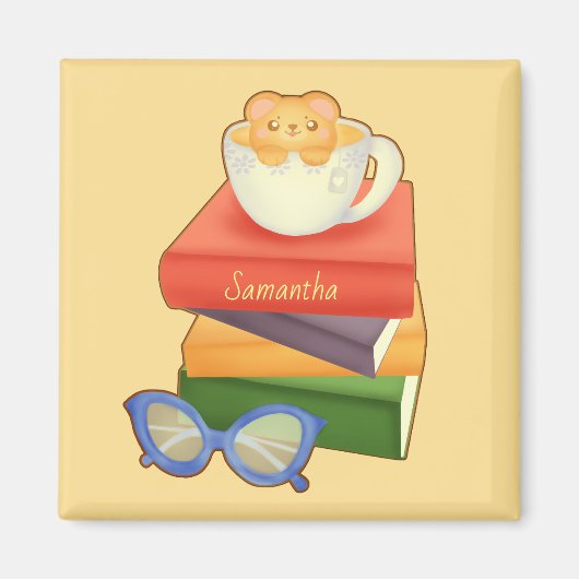 Bücher und Teebecher Magnet (Vorne)