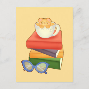 Bücher und Teebecher Postkarte