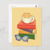 Bücher und Teebecher Postkarte (Vorne/Hinten)