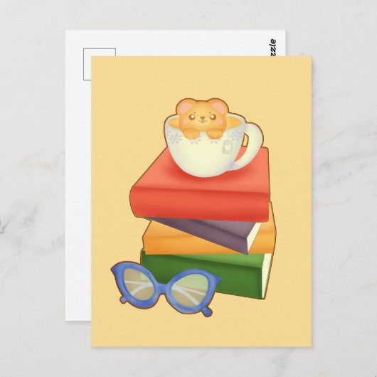 Bücher und Teebecher Postkarte (Vorne/Hinten)