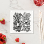 Bücher und Weinfarbe ich Doodle 5 Serviette (Beispiel)