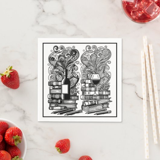 Bücher und Weinfarbe ich Doodle 5 Serviette (Beispiel)
