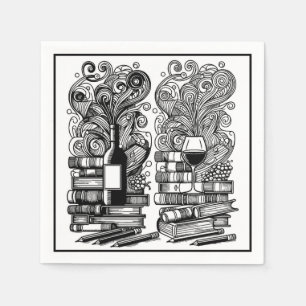 Bücher und Weinfarbe ich Doodle 5 Serviette