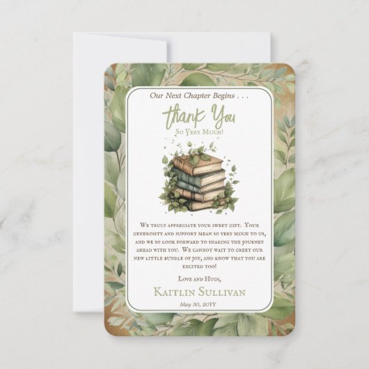 Bücher Unser nächstes Kapitel fängt Babydusche an Dankeskarte (Vorderseite)