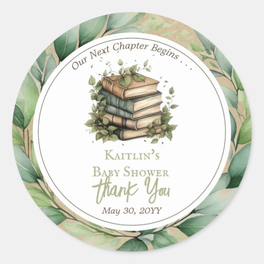 Bücher Unser nächstes Kapitel Kinderdusche Vielen Runder Aufkleber (Vorderseite)