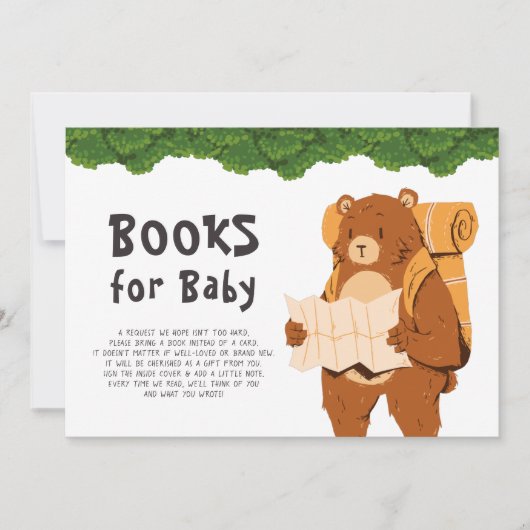 Bücher verlangen Woodland Bären Adventure Baby Dus Einladung (Vorderseite)