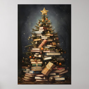 Bücher Weihnachtsbaum Druck, Winter Rustikal Poster