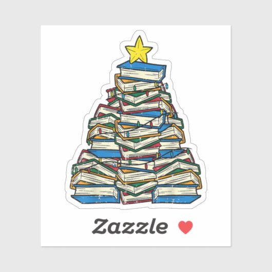 Bücher Weihnachtsbaum Lesen Weihnachten PJs Lehrer Aufkleber (Blatt)