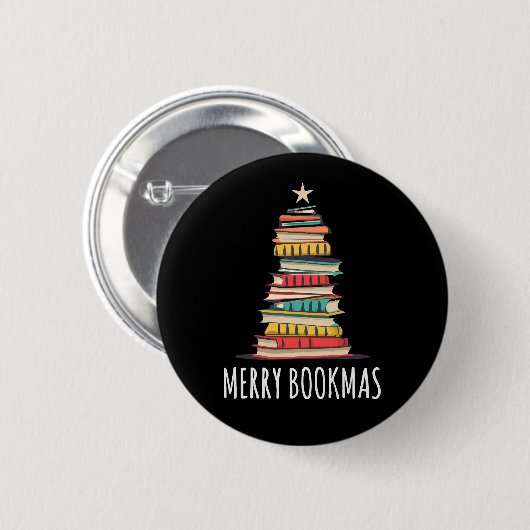 Bücher Weihnachtsbaum Merry Bookmas Button (Vorne & Hinten)