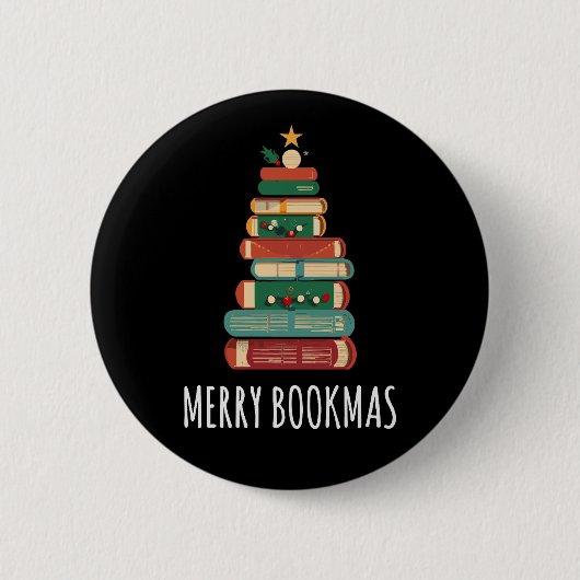 Bücher Weihnachtsbaum Merry Bookmas Button (Vorderseite)