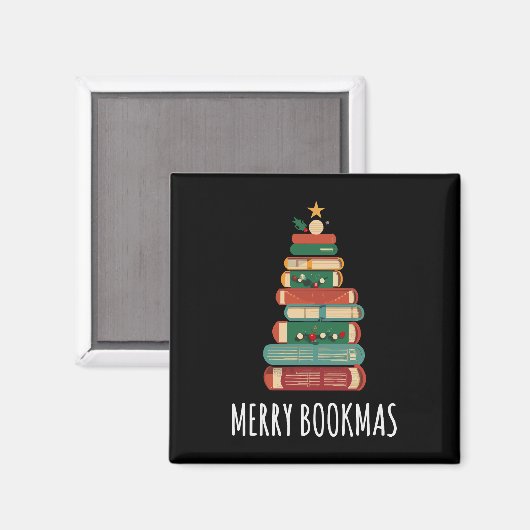 Bücher Weihnachtsbaum Merry Bookmas Magnet (Vorderseite/Rückseite)