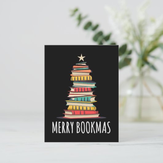 Bücher Weihnachtsbaum Merry Bookmas Postkarte (Stehend Vorderseite)