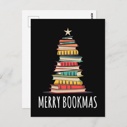 Bücher Weihnachtsbaum Merry Bookmas Postkarte (Vorne/Hinten)