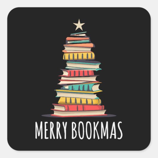 Bücher Weihnachtsbaum Merry Bookmas Quadratischer Aufkleber (Vorderseite)