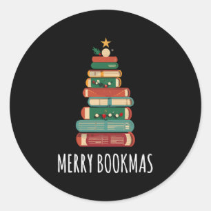 Bücher Weihnachtsbaum Merry Bookmas Runder Aufkleber