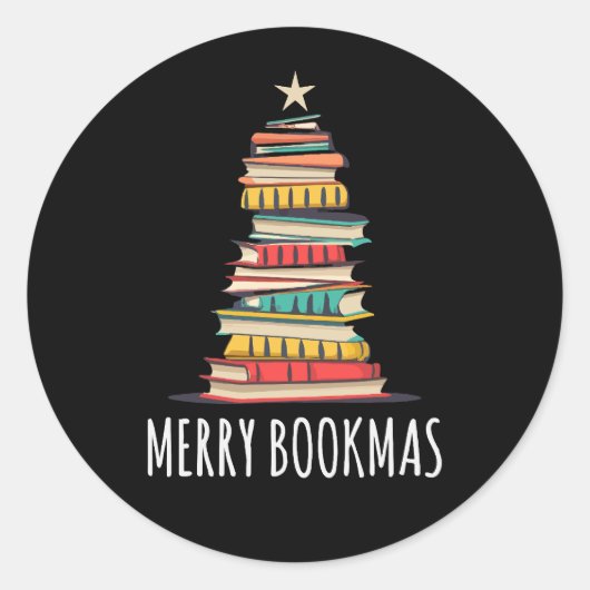 Bücher Weihnachtsbaum Merry Bookmas Runder Aufkleber (Vorderseite)