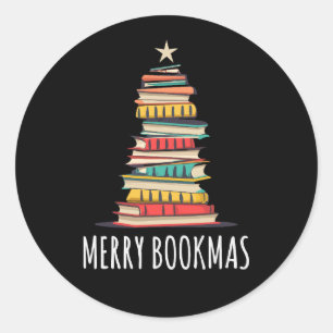 Bücher Weihnachtsbaum Merry Bookmas Runder Aufkleber