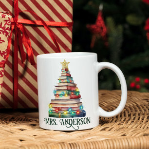 Bücher Weihnachtsbaumlehrer Buchliebhaber Name Kaffeetasse