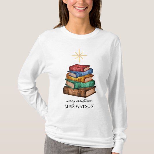 Bücher Weihnachtsbaumlehrer Personalisiertes Shirt (Vorderseite)