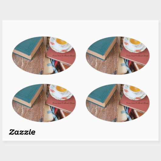 Bücherhalle mit Tee Ovaler Aufkleber (Blatt)