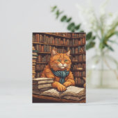 Bücherkatze #17 Postkarte (Stehend Vorderseite)