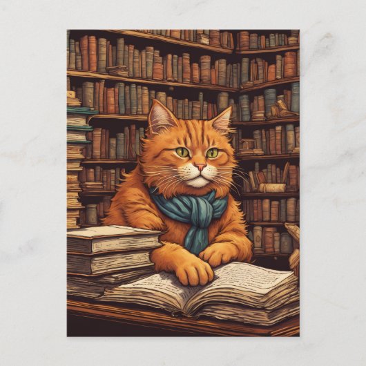 Bücherkatze #17 Postkarte (Vorderseite)