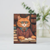 Bücherkatze #19 Postkarte (Stehend Vorderseite)