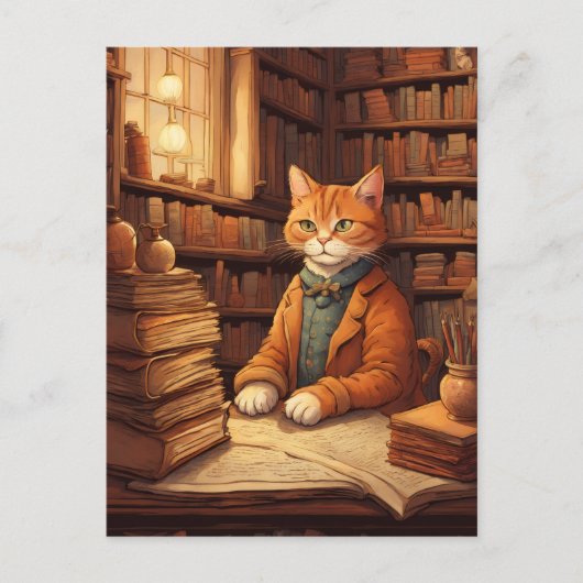 Bücherkatze #2 Postkarte (Vorderseite)