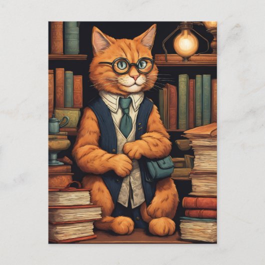 Bücherkatze #6 Postkarte (Vorderseite)