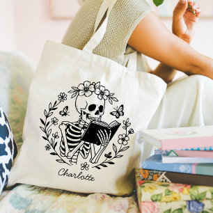 Bücherliebhaber Lustiges Leseskelett Personalisier Tragetasche