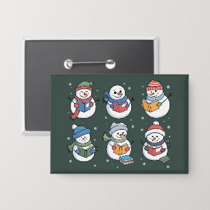 Bücherliebhaber Schneemann Lesegeschenk Lehrer Win Button