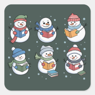 Bücherliebhaber Schneemann Lesegeschenk Lehrer Win Quadratischer Aufkleber