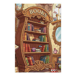 Bücherliebhaber Süße Cartoon Bücherregal mit Kreat Poster