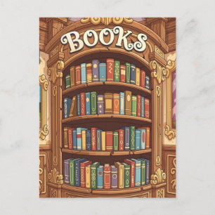 Bücherliebhaber Süße Farbige Cartoon Bücherregal Postkarte