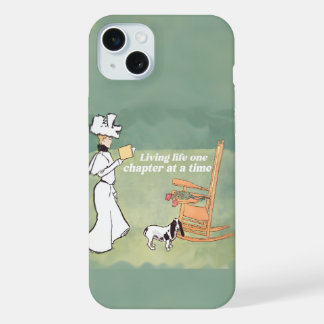 Bücherliebhaberin Frau und Hund lesen iPhone 15 Plus Hülle