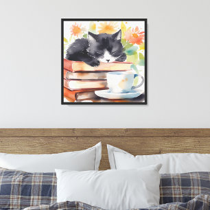 Bücherliebhabers Katzennickerchen Leinwanddruck