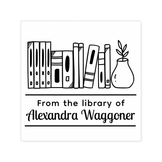 Bücherregal mit Pflanze "Aus der Bibliothek" Permastempel (Design)