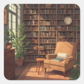 Bücherregal Quadratischer Aufkleber (Vorderseite)